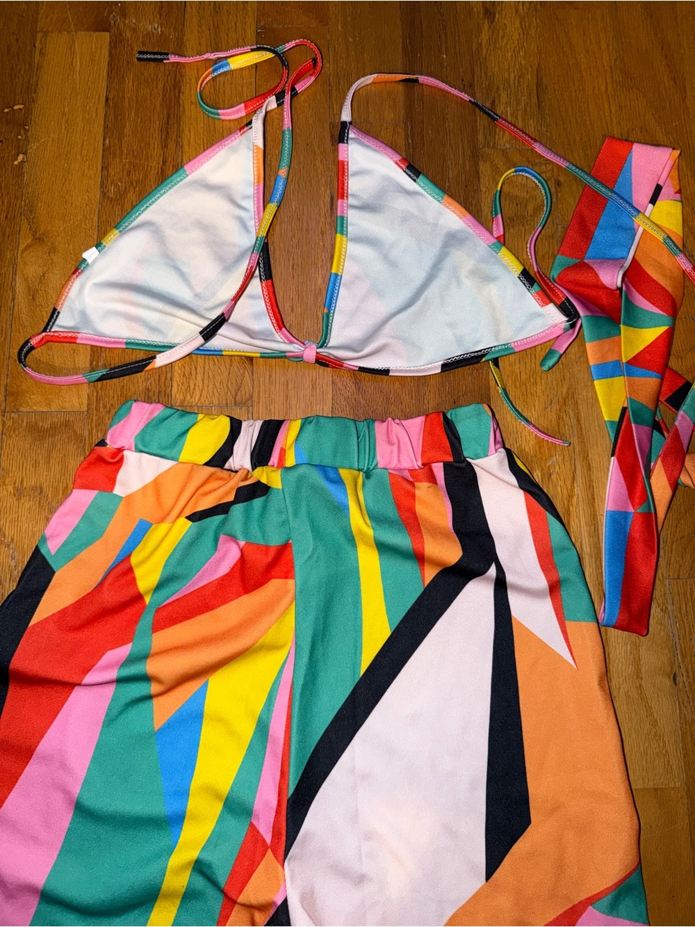 Colorful Geometric Wide-Leg Jumpsuit Pants - Multicolor Small - Picture 2 of 3